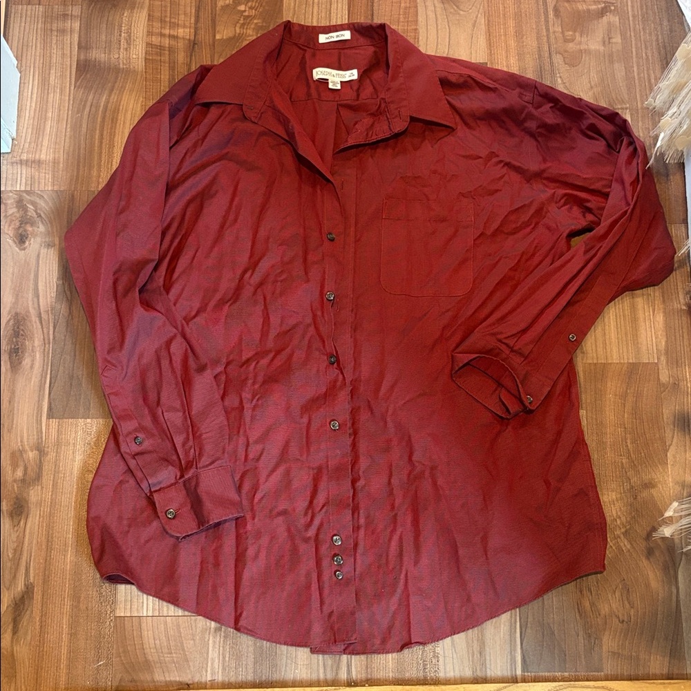 Joseph & Feiss Shirt Long Sleeve Button Up Non Iron Mens Size 18 34/35 maroon - Picture 1 of 5